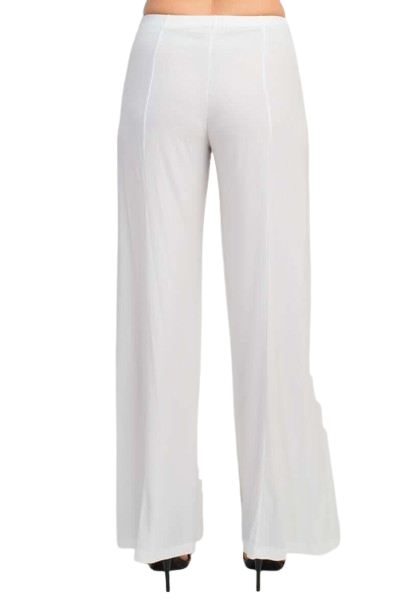 Marina Boat Neck Embellished Chiffon Long Sleeve Asymmetrical Hem and Elastic Mid Waist Wide Leg  Two Piece Set Pant - IVORY - pant back view