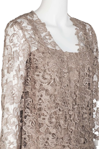 Marina Square Neck Sleeveless Lace Bodice Overlay Zipper Back with Matching Lace Jacket Two Piece Set - TAUPE - Side