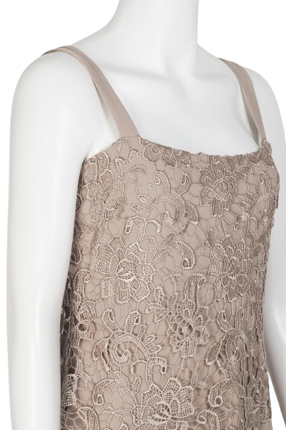 Marina Square Neck Sleeveless Lace Bodice Overlay Zipper Back with Matching Lace Jacket Two Piece Set - TAUPE - Side View