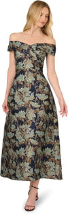 Adrianna Papell AP1E212604 Floral Metallic Jacquard Dress