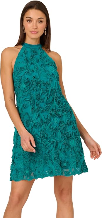 Floral Halter Mesh Cocktail Dress Adrianna Papell ADAE212181