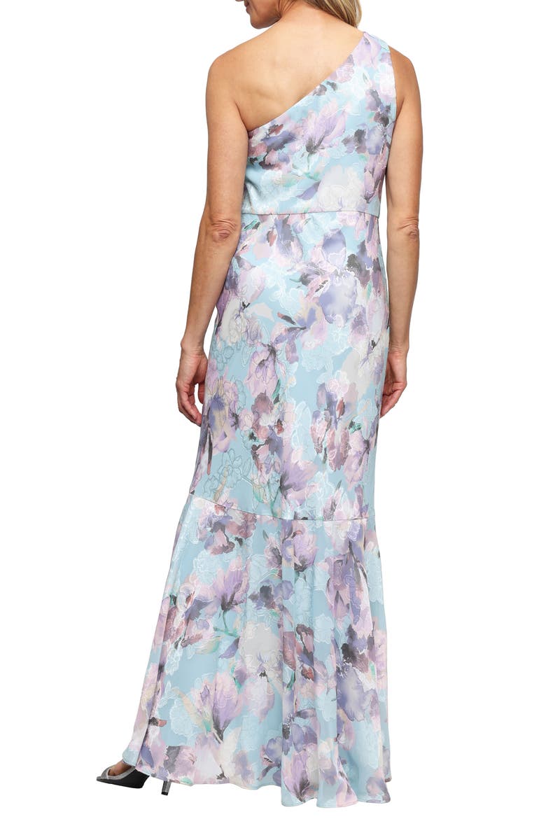 Long Printed Burnout Chiffon One Shoulder Dress Alex Evenings 8175997