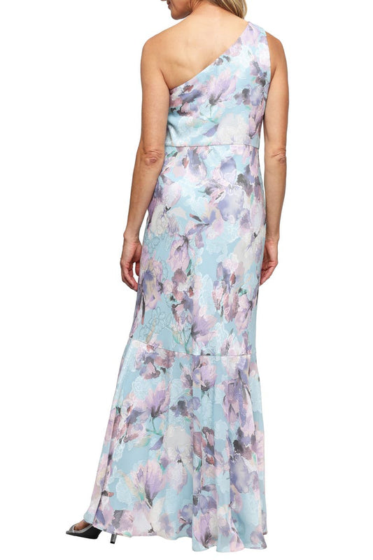 Long Printed Burnout Chiffon One Shoulder Dress Alex Evenings 8175997