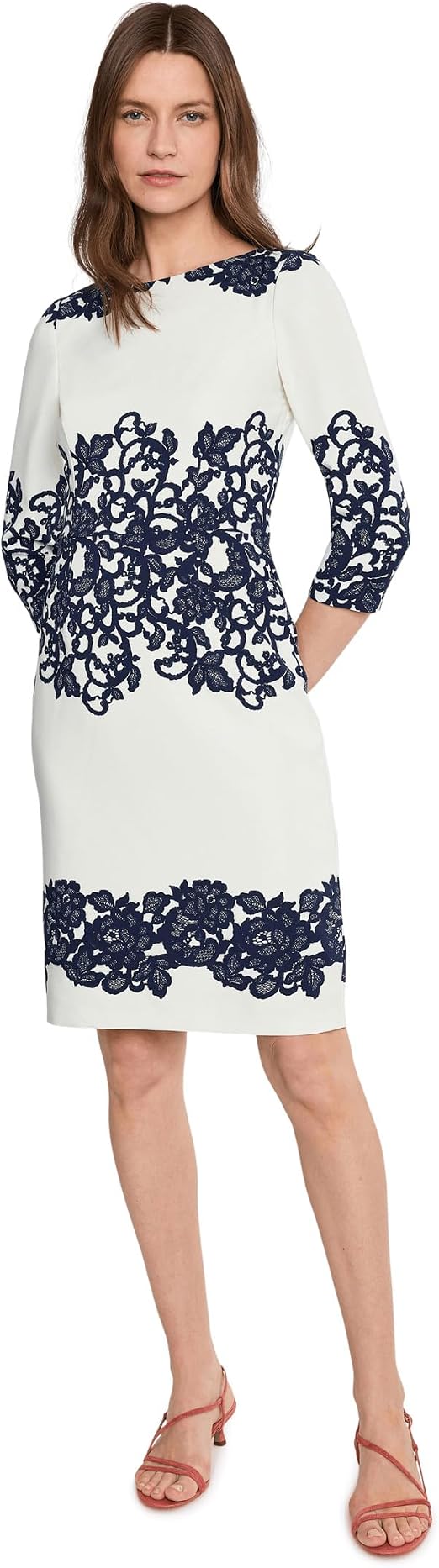 Bateau Knee-Length Lace Formal Sheath Adrianna Papell AP1D105223
