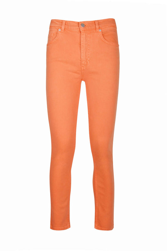 French Connection Antique Dye Stretch Pockets Ankle Grazer Skinny Denim Pants - CORAL - FRONT
