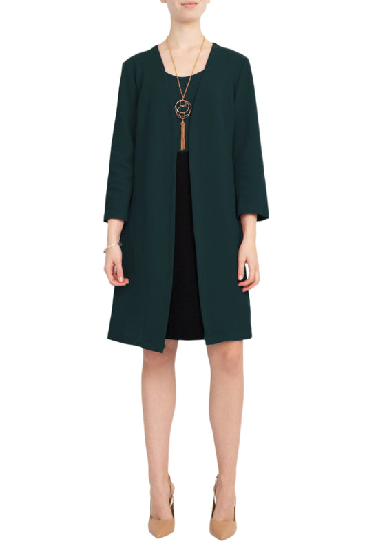 Sandra Darren Scoop Neck Sleeveless Short Dress With 3/4 Sleeves Attached Jacket - MALLARD BLACK - Front
