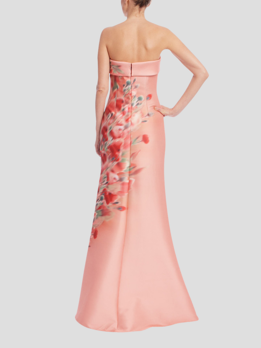 Rose Multi Strapless Floor-Length Satin Galas Blossom Drift Gown Fivestory Badgley Mischka EG4541