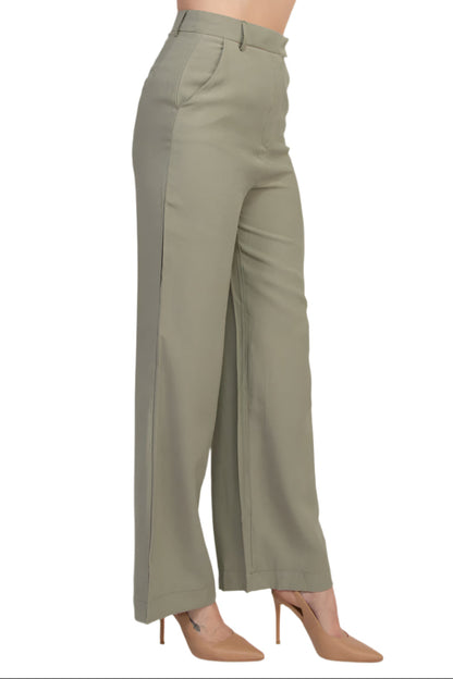 Truth High Waist Olive Wide Leg Trouser Pants - TAUPE OLIVE - Side