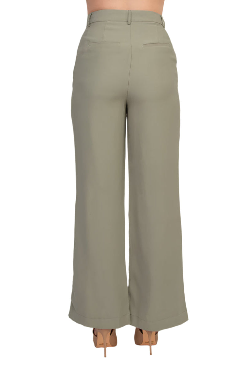 Truth High Waist Olive Wide Leg Trouser Pants - TAUPE OLIVE - Back