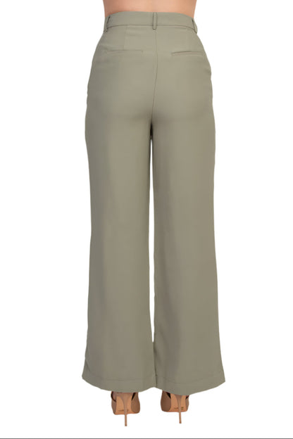 Truth High Waist Olive Wide Leg Trouser Pants - TAUPE OLIVE - Back