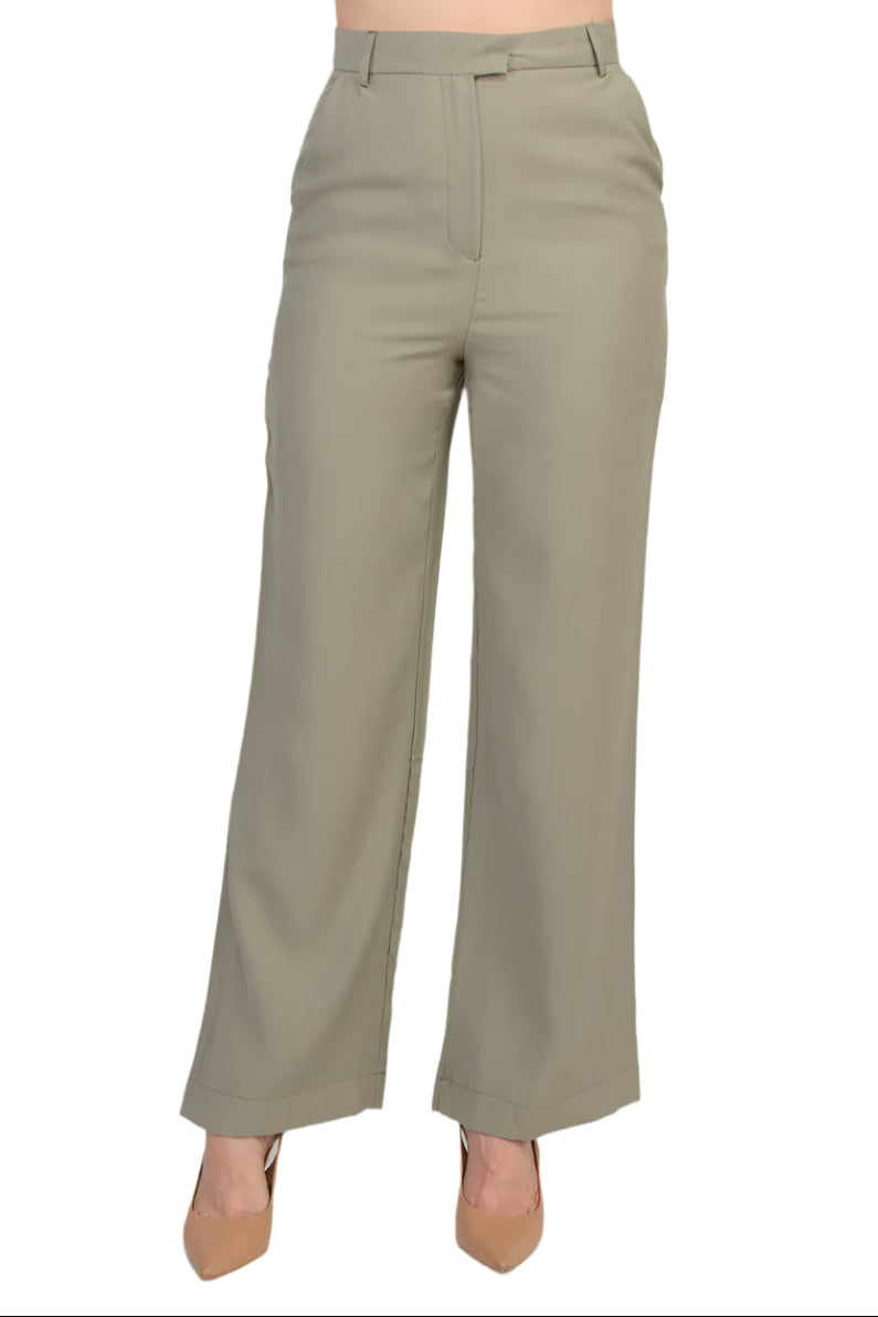 Truth High Waist Olive Wide Leg Trouser Pants - TAUPE OLIVE - Front
