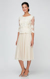 Wholesale Tea Length Embroidered Mock Dress With Illusion Sleeves, Scallop Detail and Full Sk Alex Evenings 82122420