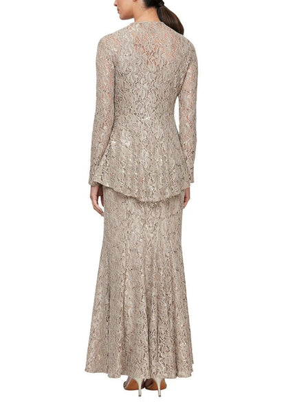 Alex Evenings Fit And Flare Lace Center Front Jacket Dress - CHAMPAGNE - Back