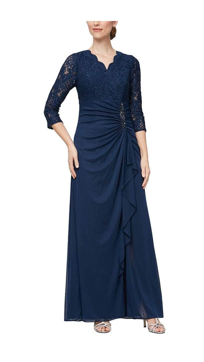 Alex Evenings Scallop Lace Ruched Quarter-Sleeve Gown 81122469 Wholesale