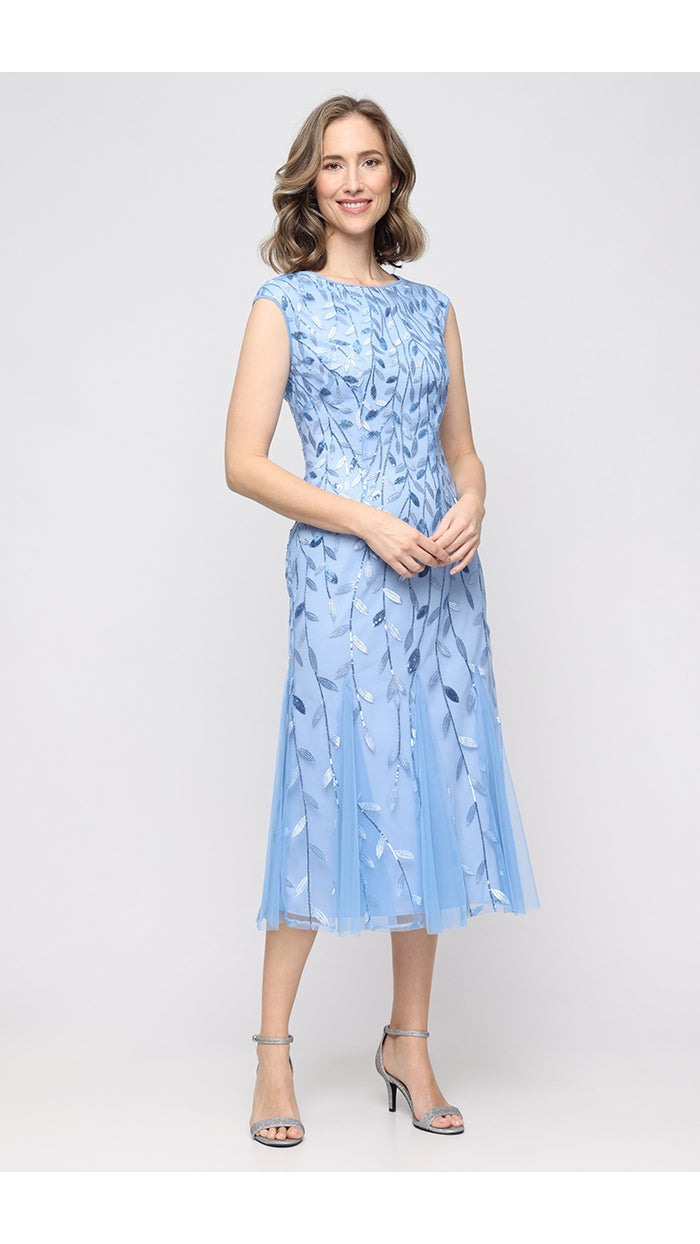 Alex Evenings Embroidered Tulle Illusion-Neck Tea-Length Dress 81171782 Wholesale