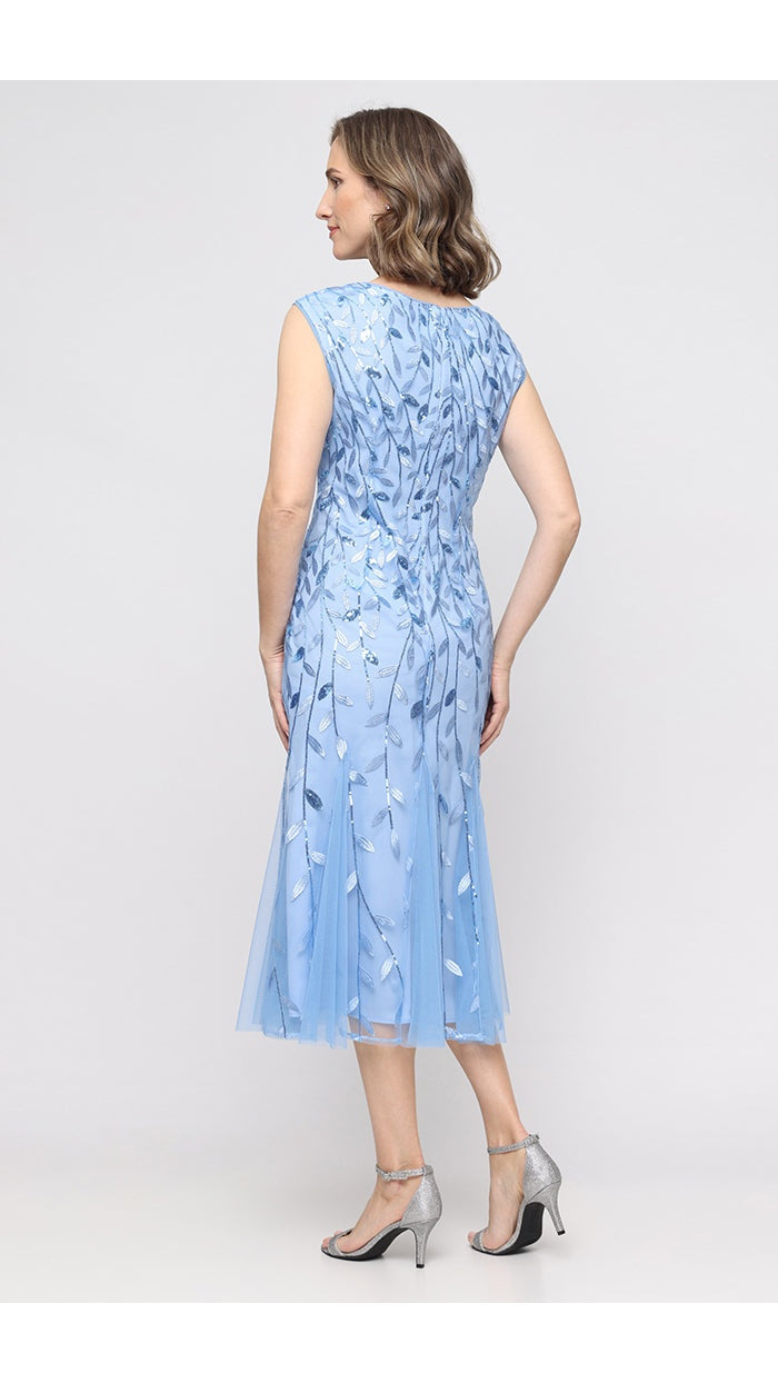 Alex Evenings Embroidered Tulle Illusion-Neck Tea-Length Dress 81171782 Wholesale