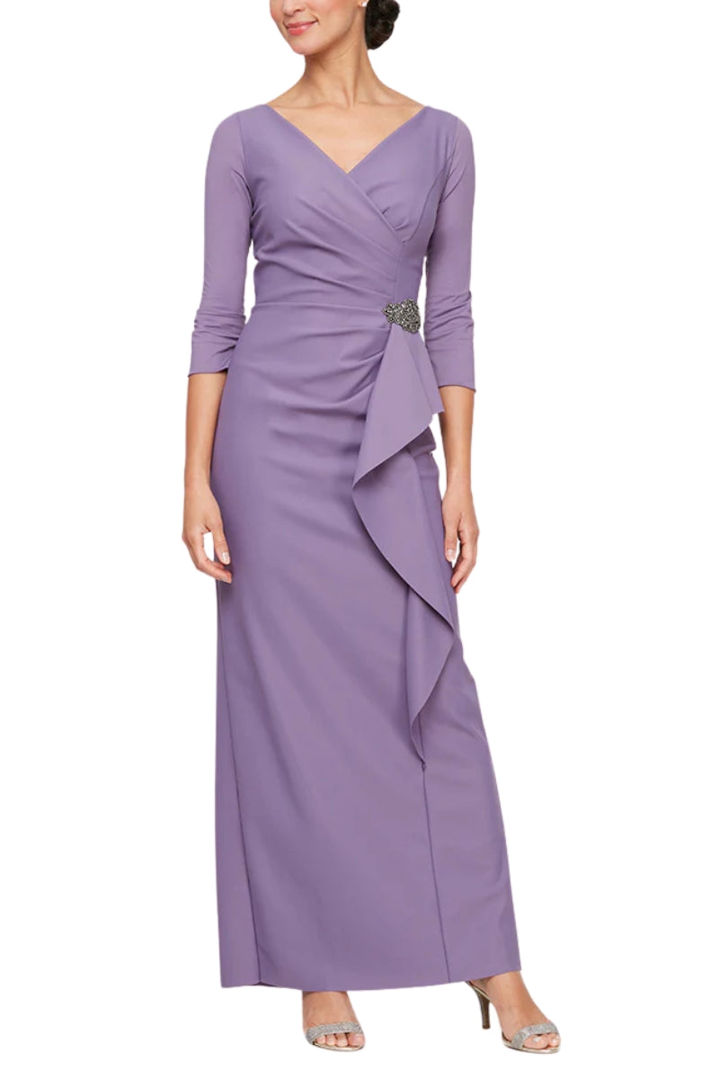 Wholesale Long Contour Collection Dress Featuring SmoothFit Fabric with Surplice Neckline, Cascade Alex Evenings 8134289