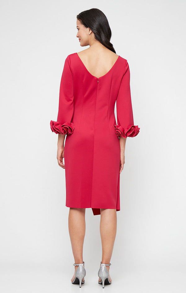Wholesale Short Stretch Crepe Sheath Dress with Boat Neckline and Ruffle Sleeve Detail Alex Evenings 8160516