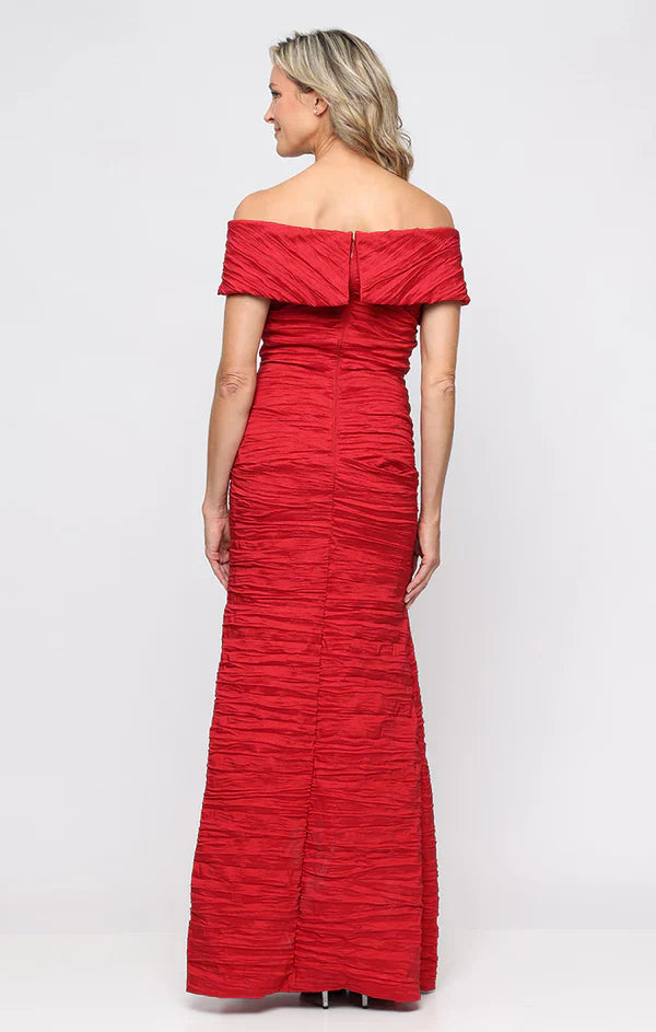 Red Off-the-Shoulder Floor-Length Pleated Taffeta Formal Evening Sheath Gown Alex Evenings 8166731