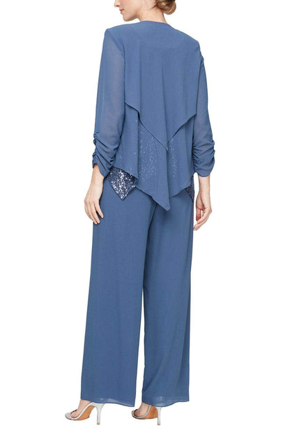 Alex Evenings Three-Piece Sequined Sleeveless Pantsuit - WEDGEWOOD - Back 