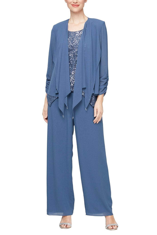 Alex Evenings Three-Piece Sequined Sleeveless Pantsuit - WEDGEWOOD - Front 