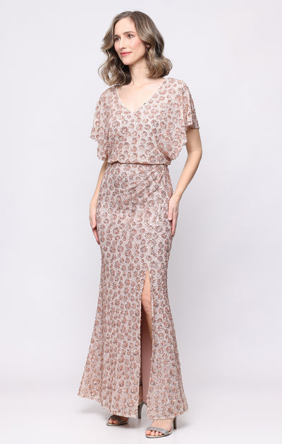 Long V-Neck Sequin Blouson Dress Alex Evenings 81961072