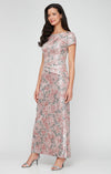 Wholesale Long Printed Stretch Sequin Column Dress with Short Sleeves and Ruched Overlay Wai Alex Evenings 8196990