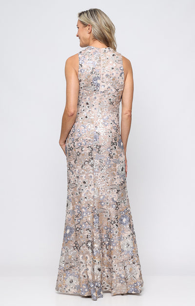 Scoop Neck Floral Sequin Gown with High Slit Alex Evenings 8296996