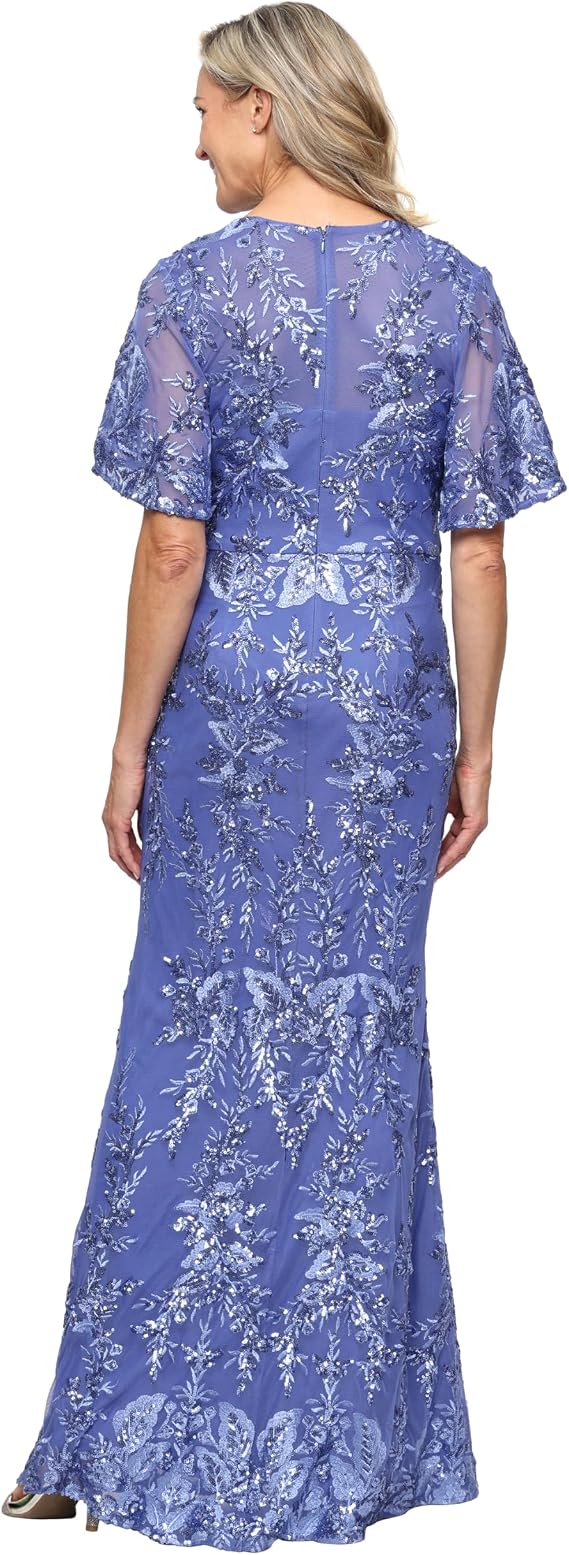 Wholesale Long Embroidered Power Mesh Dress with Square Sweetheart Neckline and Illusio Alex Evenings 81171920