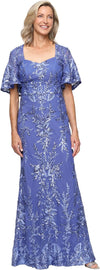 Wholesale Long Embroidered Power Mesh Dress with Square Sweetheart Neckline and Illusio Alex Evenings 81171920