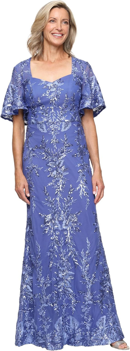 Wholesale Long Embroidered Power Mesh Dress with Square Sweetheart Neckline and Illusio Alex Evenings 81171920
