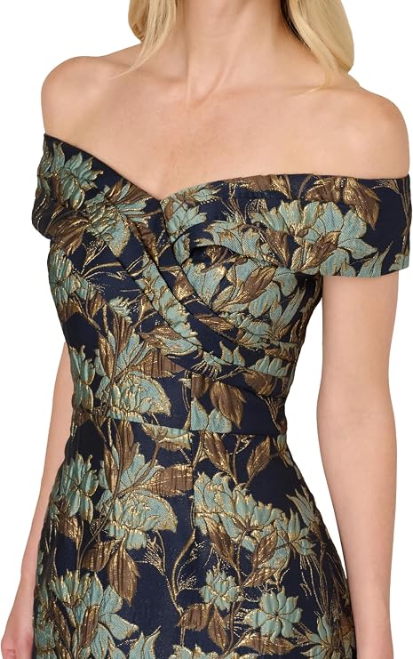 Adrianna Papell AP1E212604 Floral Metallic Jacquard Dress