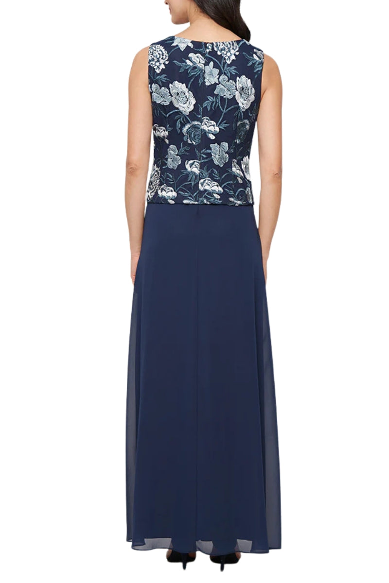 Alex Evenings 2-Piece Set Embroidered Quarter Sheer Sleeves Jacket with Matching Scoop Neckline Fitted Bodice A-Line Skirt Maxi Dress (Petite)