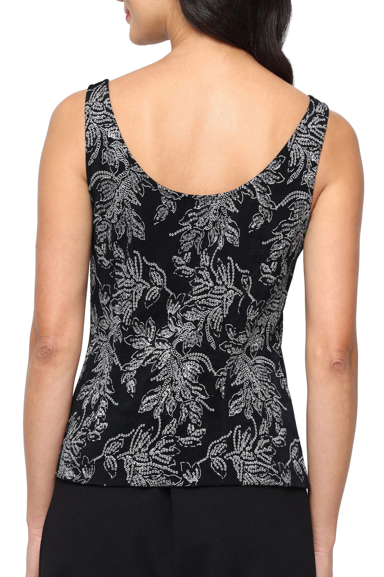 Alex Evenings Two-Piece Twinset Scoop Neckline Sleeveless Tank Top with Matching Short Open-Front Keyhole Opening Three-Quarter Sleeves Bolero Jacket