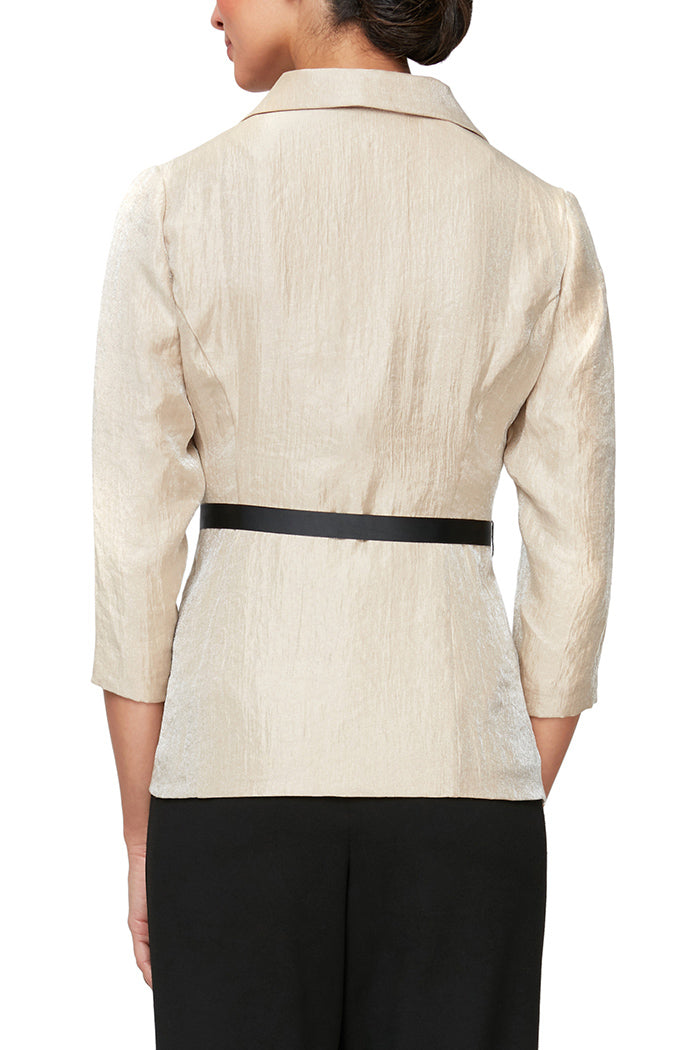 Alex Evenings Button Front Blouse with Tie Belt - Wholesale  - TAUPE - Back 