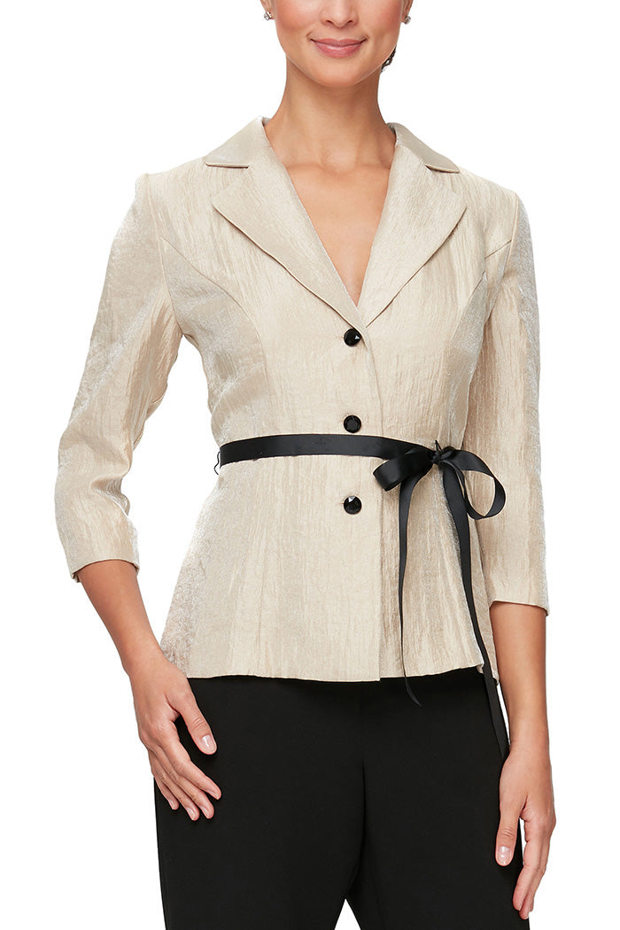 Alex Evenings Button Front Blouse with Tie Belt - Wholesale  - TAUPE - Front 