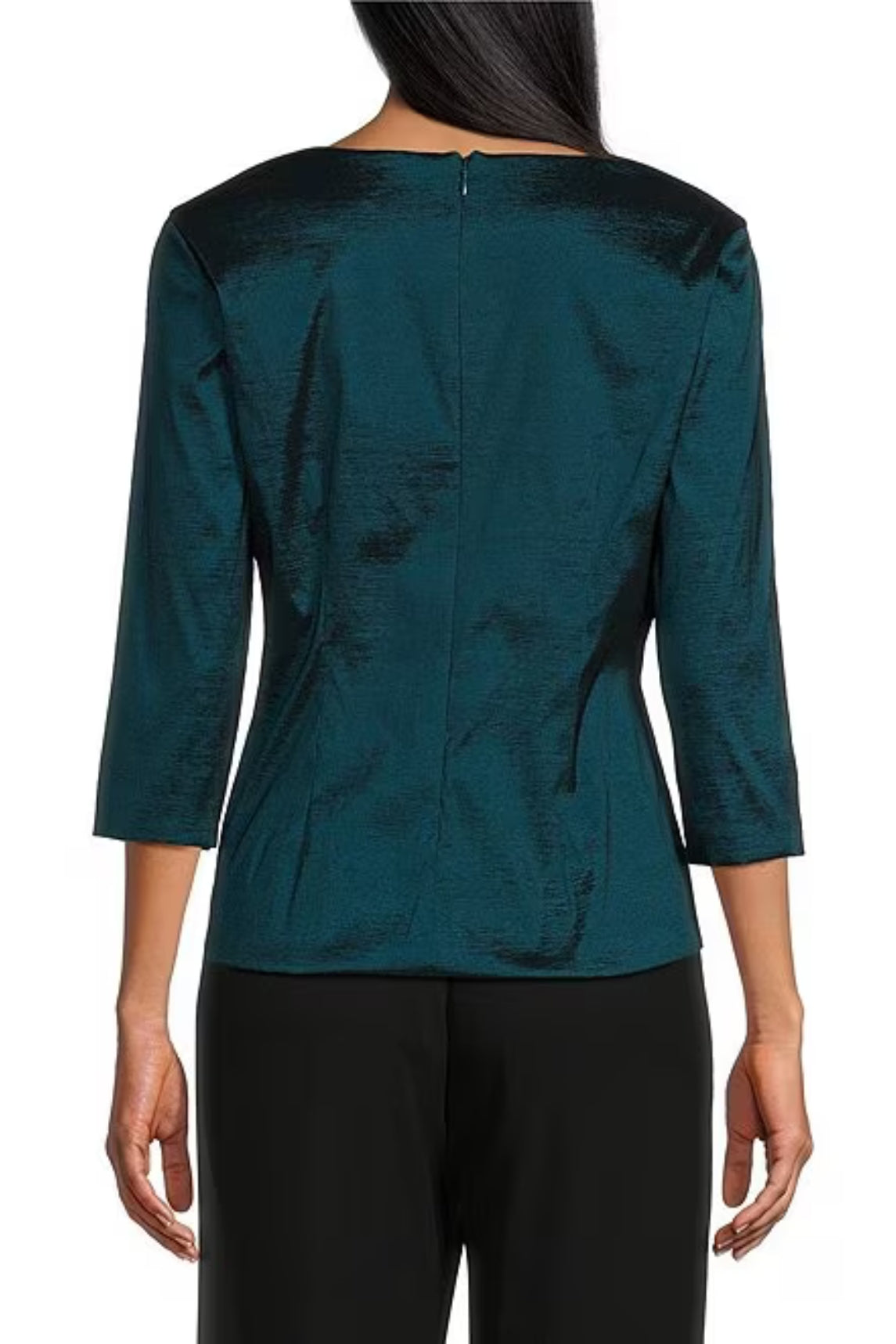 Alex Evenings 3/4 Sleeve Surplice V-Neck Embellished Hip Taffeta Blouse - Wholesale - TEAL - Back 