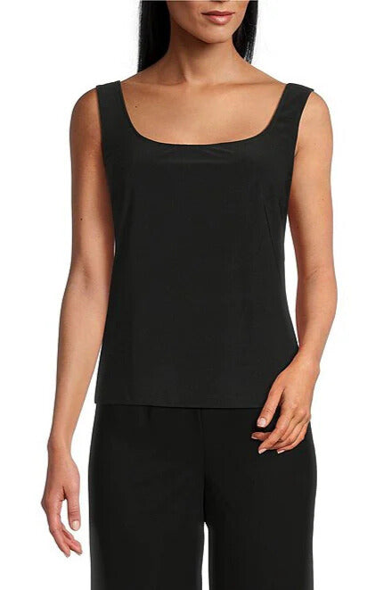 Alex Evenings Two-Piece Twinset Scoop Neckline Sleeveless Tank Top with Matching Open-Front Mandarin Collar Three-Quarter Sleeves Long Coat Jacket