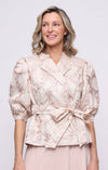 Wholesale Elbow Sleeve Jacquard Blouse with Surplice Collared Neckline, Bubble Sle Alex Evenings 8281293