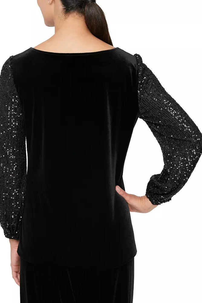 Alex Evenings Blouse with Embellished Ruched Waist - BLACK - Back