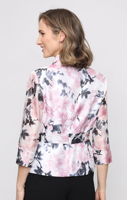 Wholesale 3/4 Sleeve Printed Yoryu Blouse with Collar, Button Front Detail, Cuffs and Tie W Alex Evenings 8292030