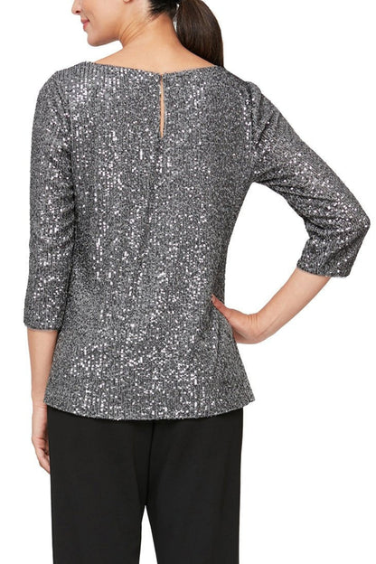 Alex Evenings Sequin-Detail Tunic Blouse - Wholesale - PEWTER - Back 