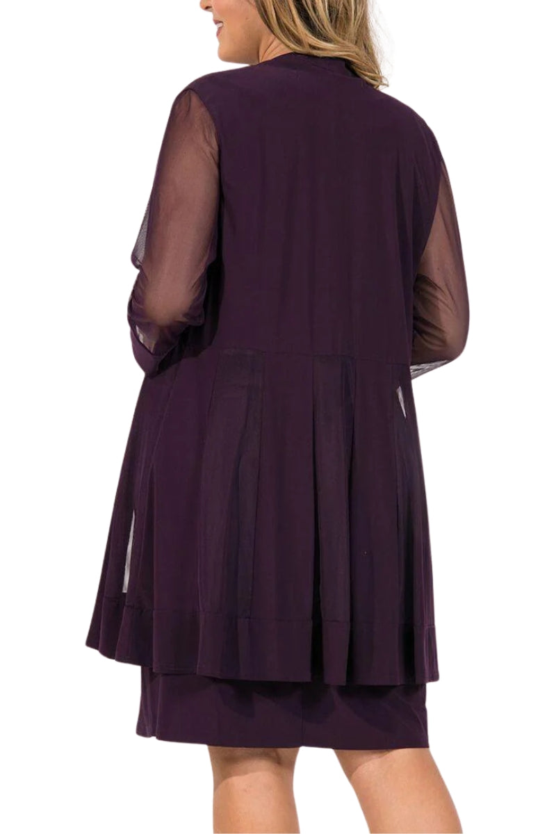 R&M Richards Embellished Panel Jacket Dress (Plus Size) - PLUM - Back