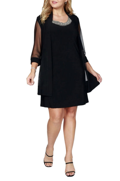 R&M Richards Embellished Panel Jacket Dress (Plus Size) - BLACK - Front