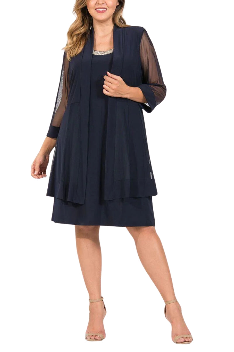 R&M Richards Embellished Panel Jacket Dress (Plus Size) - NAVY - Front