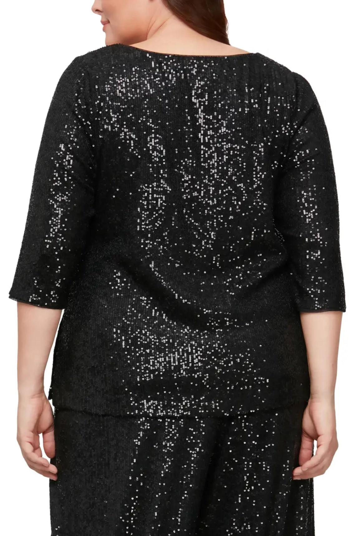 Alex Evenings 3/4 Sleeve Scoop Neck Sequin Tunic Blouse ( Plus Size ) - Wholesale - BLACK - Back 