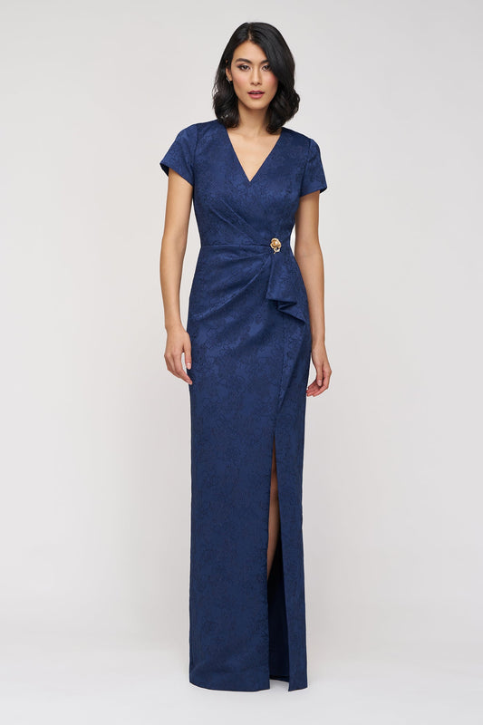 Faux Wrap Jacquard Gown JS Collections 86113570