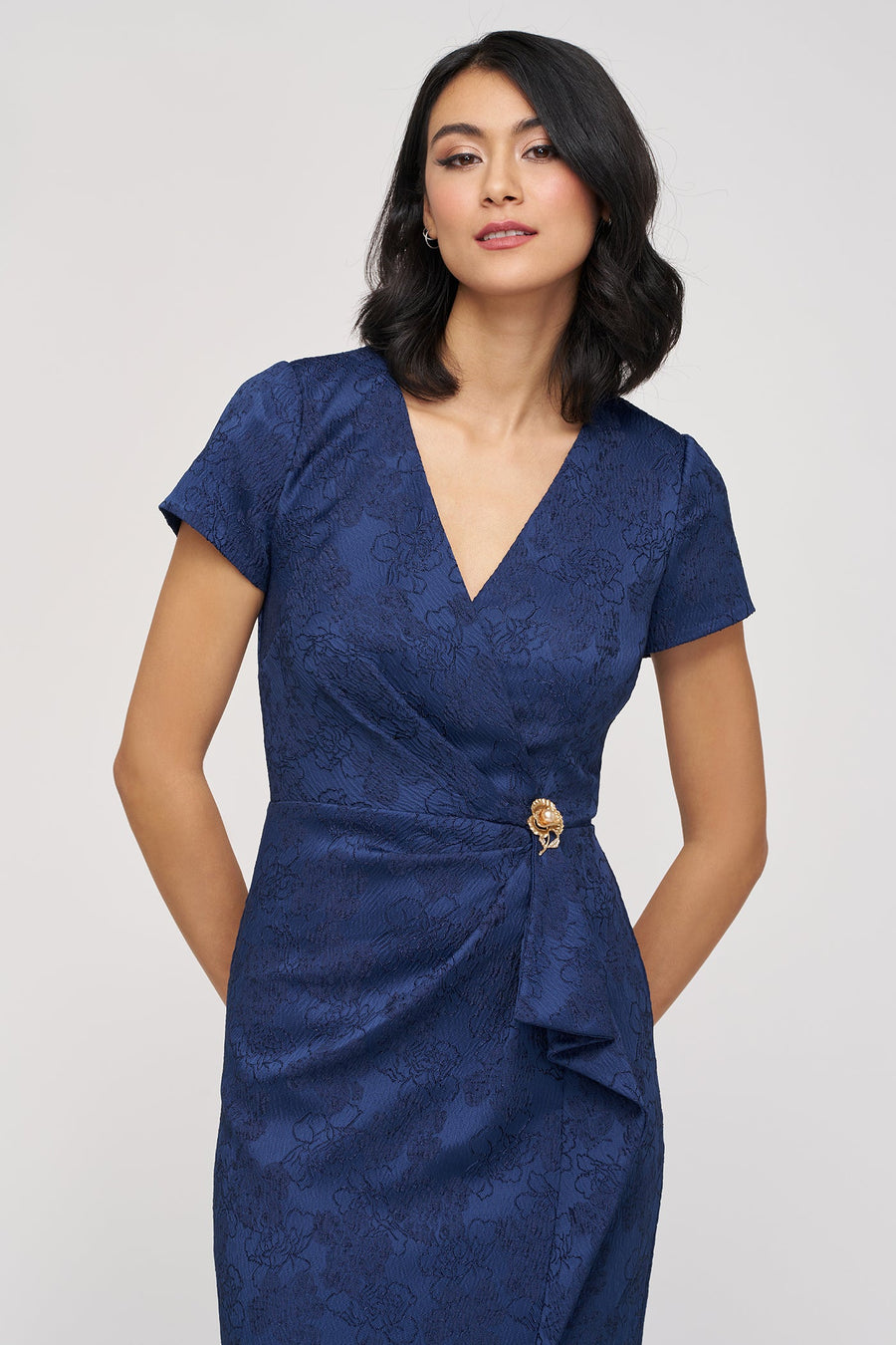 Faux Wrap Jacquard Gown JS Collections 86113570
