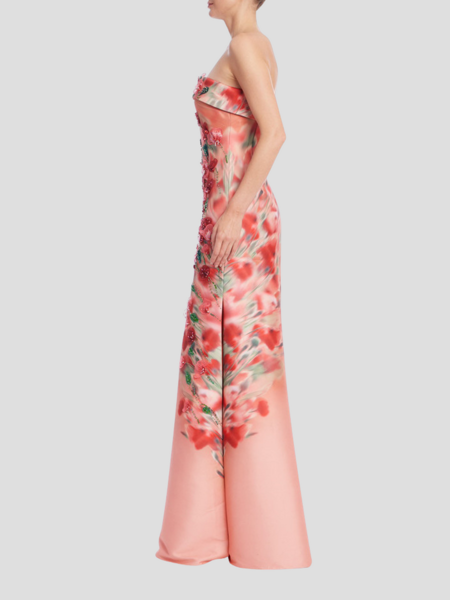 Rose Multi Strapless Floor-Length Satin Galas Blossom Drift Gown Fivestory Badgley Mischka EG4541