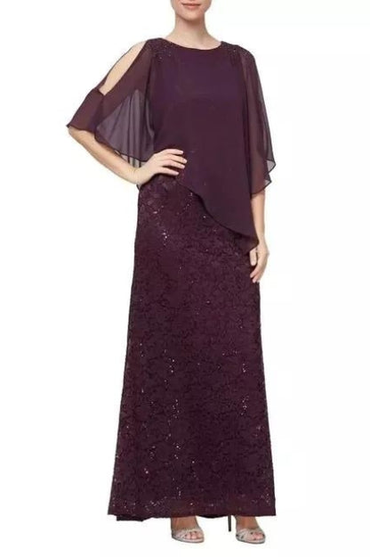 SL Fashion Popover Dress with Beaded Shoulder Detail and Asymmetric Overlay - Wholesale DEEP PLUM